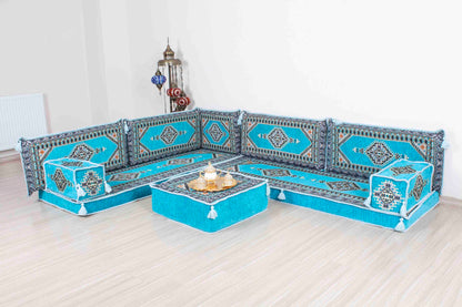 Palace Light Blue L Shaped Sofa Set