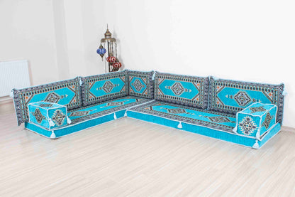 Palace Light Blue L Shaped Sofa Set