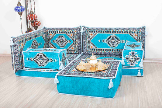 Palace Light Blue Mini L Shaped Sofa Set