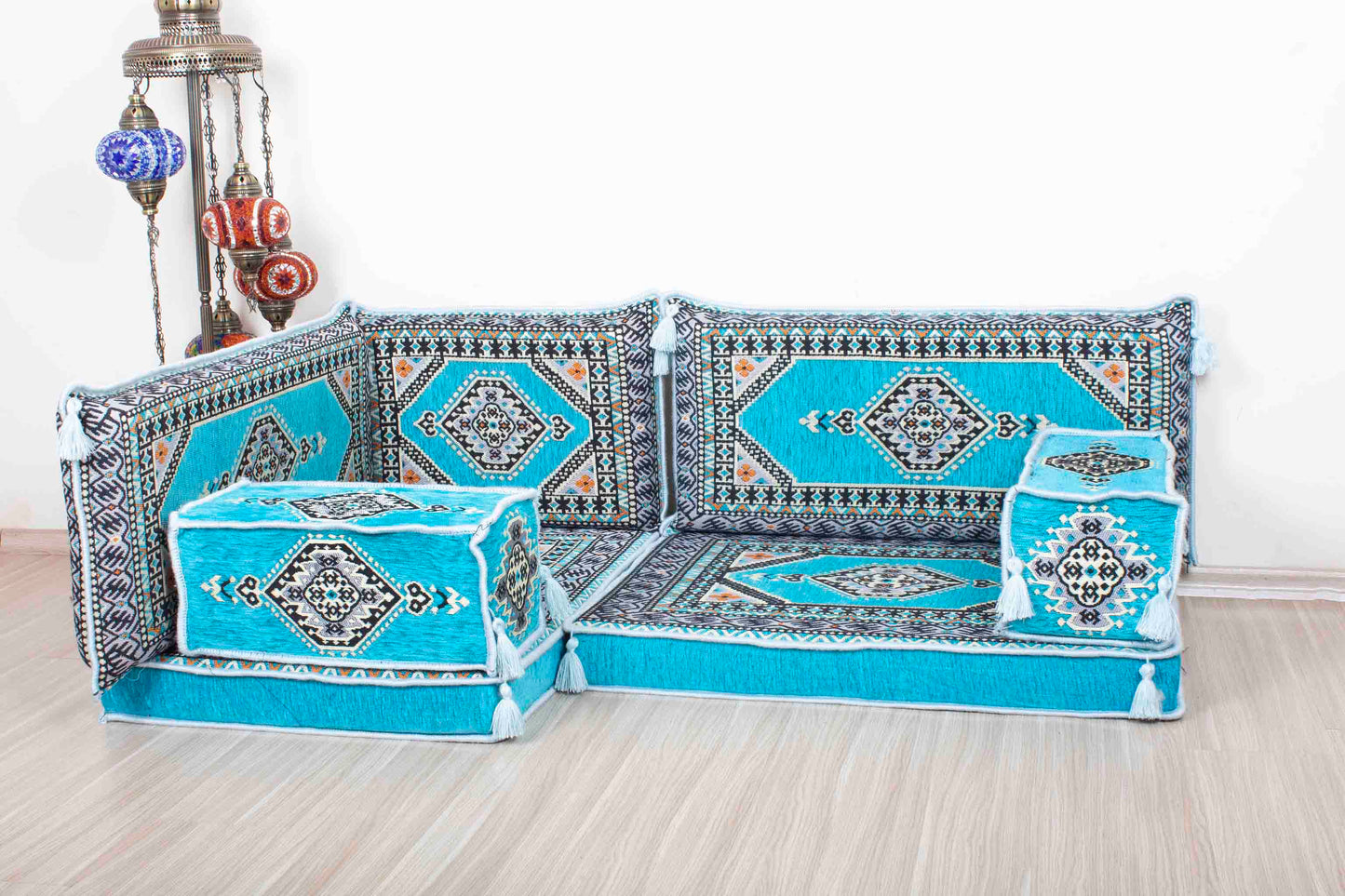 Palace Light Blue Mini L Shaped Sofa Set