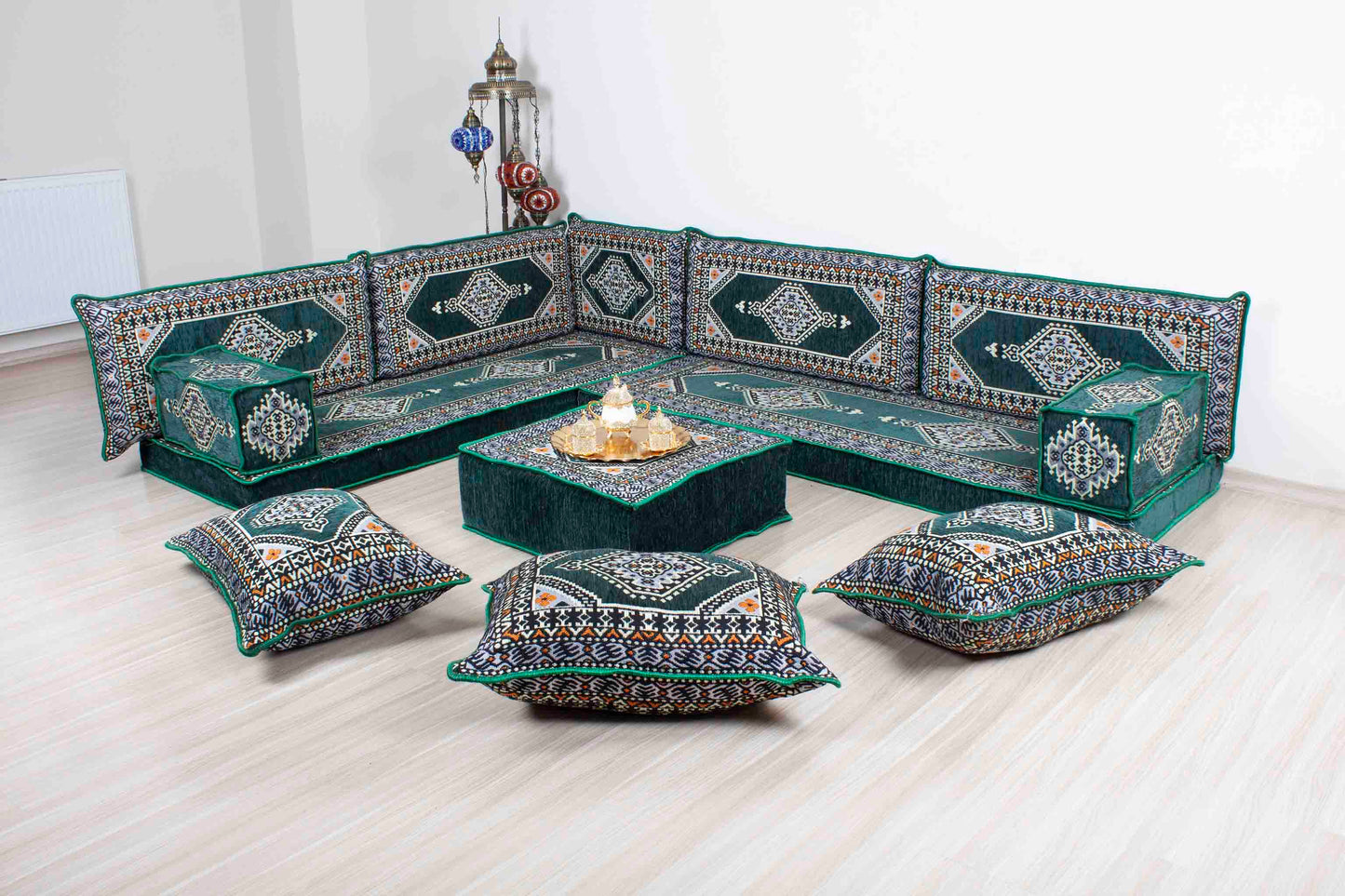 Palace Green L Shaped Sofa Set