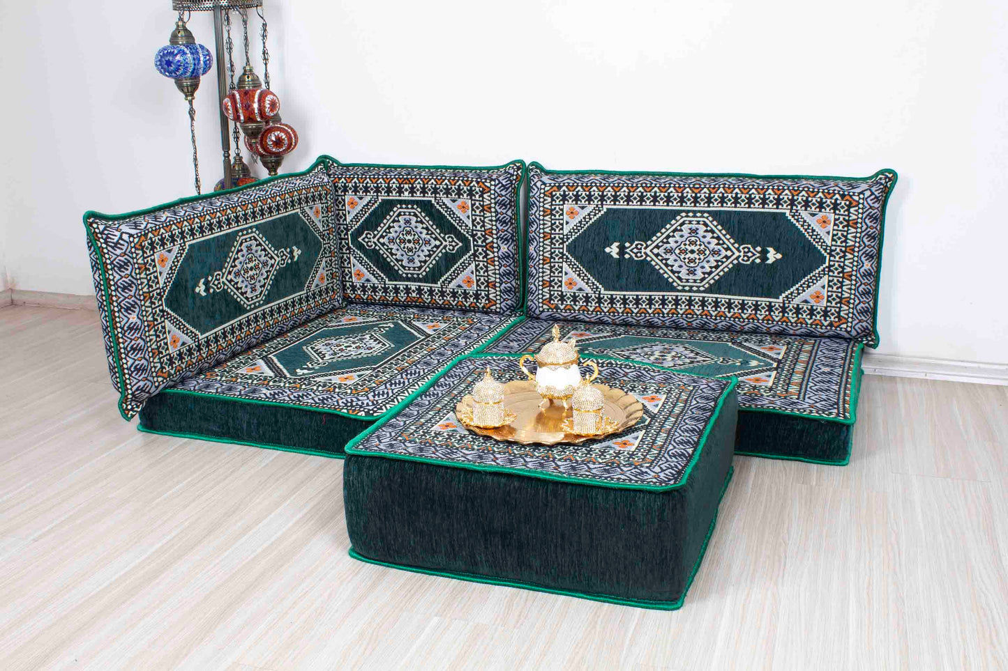 Palace Green Mini L Shaped Sofa Set