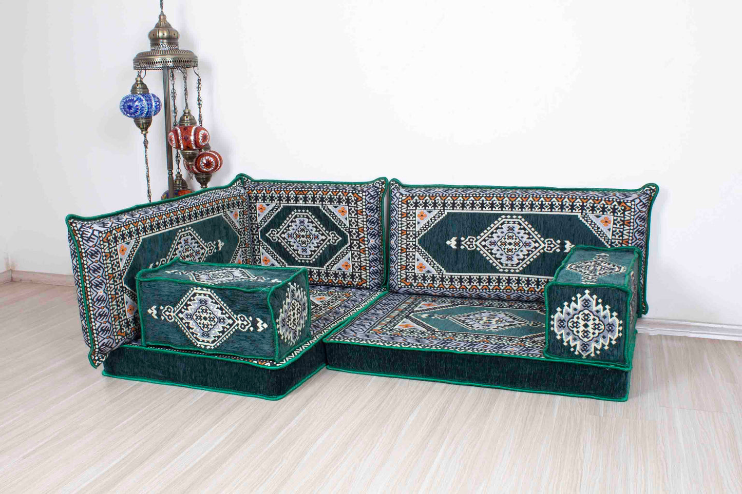 Palace Green Mini L Shaped Sofa Set