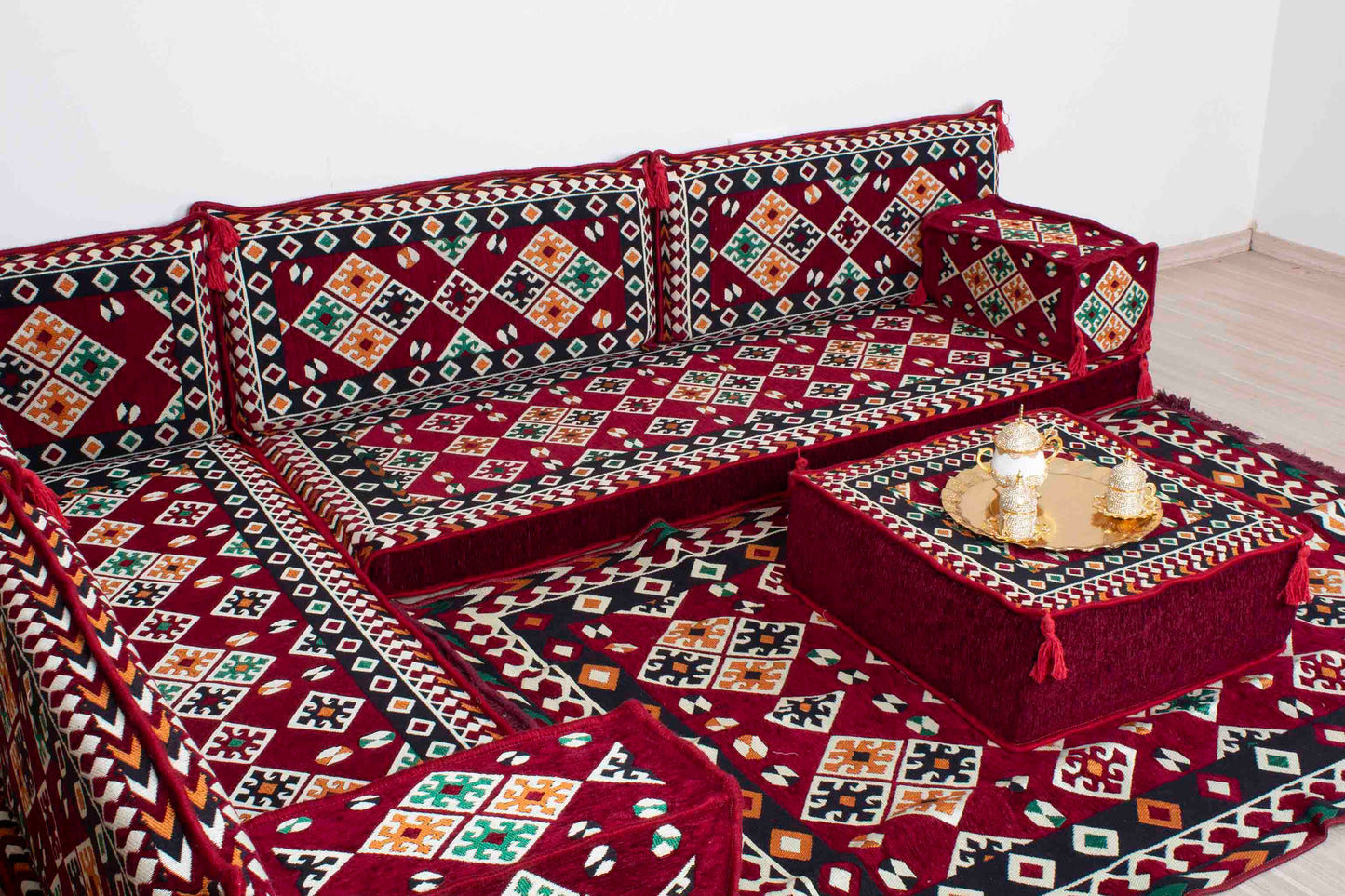 Cappadocia Maroon L Shaped Sofa Set